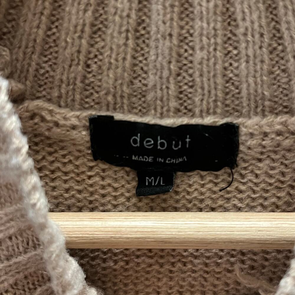 Debut Cold Shoulder Cable Knit Sweater M/L Beige Chunky Crop Cozy Cottagecore - Picture 4 of 6